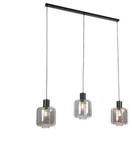 Zavesne lampy Dizajnové závesné svietidlo čierne s dymovým sklom 3-svetlo 161,5 cm - Qara