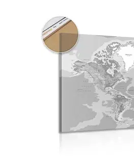 Obrazy na korku Obraz na korku klasická mapa sveta v čiernobielom prevedení
