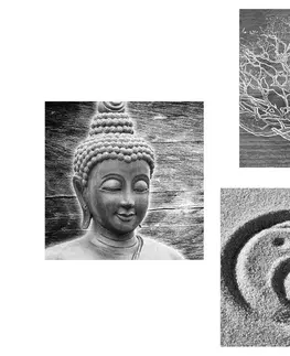 Zostavy obrazov Set obrazov čiernobiele Budha zátišie