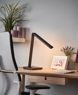 Stolové lampy na písací stôl Lindby Stolná LED lampa Lindby Kuno, čierna, USB, dotykový stmievač