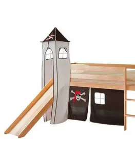 Vyvýšené detské postele Posteľ S Priestorom Na Hru Kasper Záves Bielo-Čierný