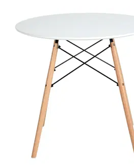 Jedálenské stoly Jedálenský stôl, biela matná/buk, priemer 120 cm, DEMIN
