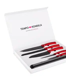 Sady nožov TEMPO-KONDELA LONAN, sada nožov s magnetickým držiakom, 6 ks, červená