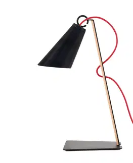 Lampy na nočný stolík Domus Stolová lampa Pit, dub, čierna, kábel červená