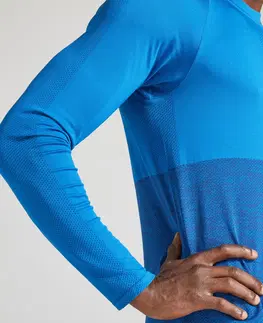mikiny Pánske bežecké tričko Kiprun Care priedušné s dlhým rukávom modré