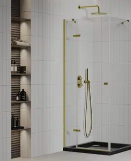 Vane MEXEN/S - Roma sprchovací kút 90x90, transparent, zlatá + čierna vanička so sifónom 854-090-090-50-00-4070G