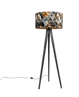 Stojace lampy Stojacia lampa statív čierny s tienidlom kvety 50 cm - Tripod Classic