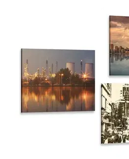 Zostavy obrazov Set obrazov priemyselné mesto s abstrakciou