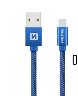 USB káble Dátový kábel Swissten textilný s USB-C konektorom a podporou rýchlonabíjania, modrý 71521108