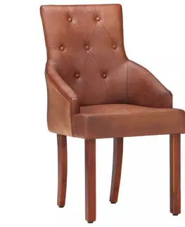 Jedálenské stoličky a kreslá Jedálenský kreslo 4 ks pravá koža Dekorhome Hnedá