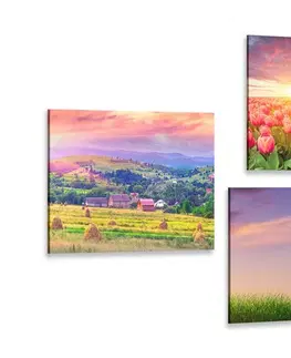 Zostavy obrazov Set obrazov príroda v pastelových farbách
