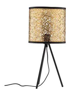 Stolové lampy Lindby Lindby Yonah stolová lampa čierna zlatá trojnožka