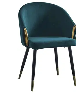 Jedálenské stoličky KONDELA Donko jedálenské kreslo smaragdová (Velvet) / zlatá
