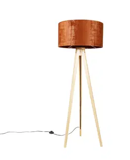 Stojace lampy Stojacia lampa drevená s látkovým tienidlom oranžová 50 cm - Statív Classic