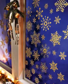 Vianočné dekorácie Nálepky na okno Zlaté snehové vločky, 47 ks