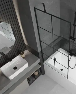 Sprchové dvere MEXEN/S - Cubik obdĺžniková vaňa 150 x 70 cm s panelom + vaňová zástena 80 cm, čierna vzor 550315070X9508007077