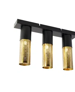 Stropne svietidla Industriálne stropné svietidlo čierne so zlatým podlhovastým 3-svetlom - Raspi
