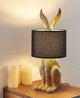 Stolové lampy Lindby Lindby Lorentina látková stolová lampa Zajac zlatá