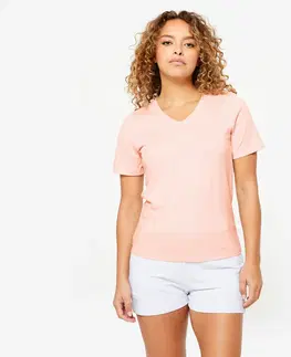 tričká Dámske tričko na fitnes 500 s výstrihom do V ružové