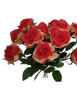 Kvety Umelá kytica Ruží červeno-žltá, 67 cm, 12 ks