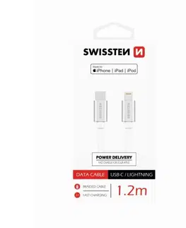 Dáta príslušenstvo Dátový kábel Swissten textilný USB-C / Lightning MFi 1,2 M a s podporou rýchlonabíjania, strieborný 71526203