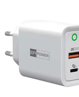 Nabíjačky pre mobilné telefóny ER POWER Travel Charger with USB-C/USB-A EU, PD, QC, white - OPENBOX (Rozbalený tovar s plnou zárukou) ERPW30PD2-WH