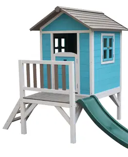 Záhradné altány Drevený záhradný domček pre deti so šmykľavkou, modrá/sivá/biela, MAILEN