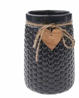 Vázy keramické Keramická váza Wood heart tmavomodrá, 12 x 17,5 cm