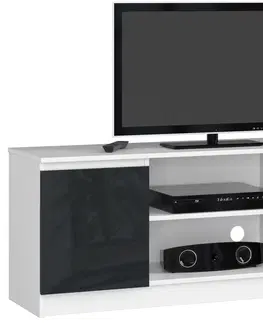 TV stolíky Dizajnový TV stolík ROMANA140, biely / grafitový lesk