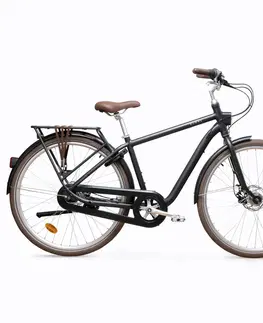 bicykle Mestský bicykel Elops 900 so zvýšeným rámom hliníkový čierny