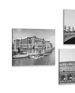 Zostavy obrazov Set obrazov historické mestá v čiernobielom prevedení