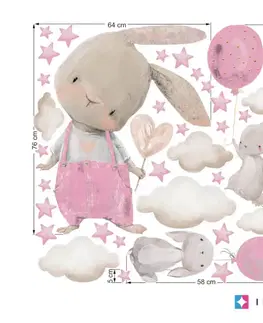 Nálepky na stenu Nálepka na stenu pre dievča - Zajačiky s balónmi