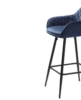 Barové stoličky Furniria Dizajnová barová stolička Dana modrý zamat 