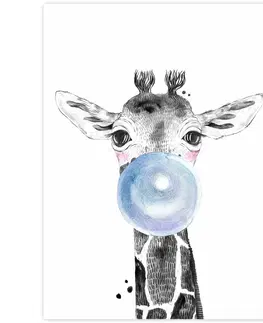Obrazy do detskej izby Obraz na stenu - Žirafa s modrou bublinou