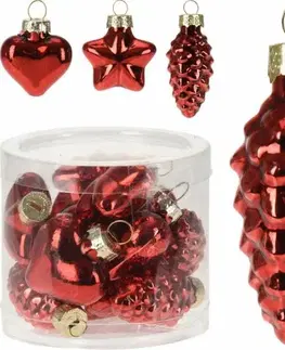 Vianočné dekorácie Kinekus Ozdoba závesná sklo šiška, hviezda, srdce sada 12 ks červená