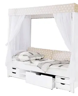 Atypické detské postele Posteľ S Nebesami Lino Záves Béžovo-Biely