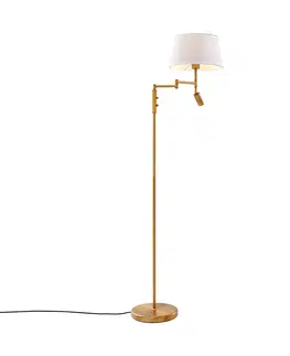 Stojace lampy Bronzová stojaca lampa s bielym tienidlom a nastaviteľnou lampou na čítanie - Ladas
