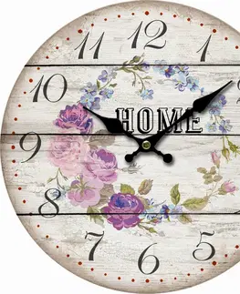 Hodiny Drevené nástenné hodiny Home and flowers, pr. 34 cm