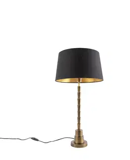 Stolove lampy Stolná lampa v štýle art deco bronzová s tienidlom z čiernej bavlny 35 cm - Pisos