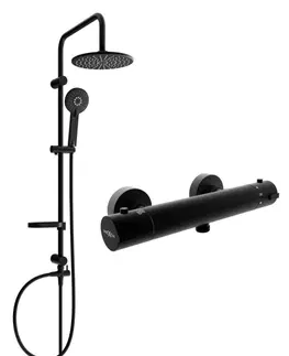 Sprchy a sprchové panely MEXEN/S - Carl sprchový stĺp vrátane sprchovej termostatickej batérie Kai, čierna 77100240-70