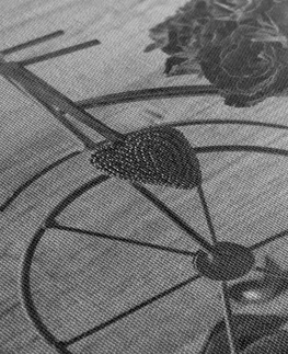 Čiernobiele obrazy Obraz bicykel plný ruží v čiernobielom prevedení