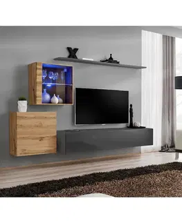 Podkrovný nábytok Obývacia stena Switch XV Sklo +LED wotan/grafit