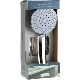 Kúpeľňový nábytok Sprchový set Elegant chrom, sprcha pr. 9,5 cm, 5 funkcií, hadica a držiak, nerez