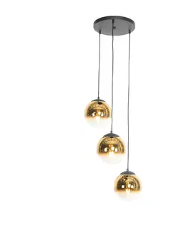 Zavesne lampy Art Deco závesné svietidlo čierne so zlatým sklom okrúhle 3-svetlo - Pallon