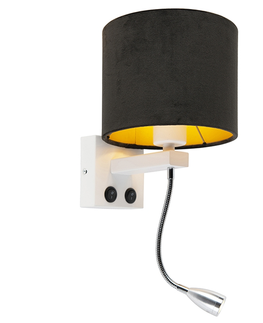 Nastenne lampy Moderné nástenné svietidlo biele s tienidlom zamatovo čierne - Brescia