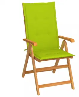 Zahradné stoličky Skladacia záhradná stolička s poduškami teak / látka Dekorhome Svetlozelená