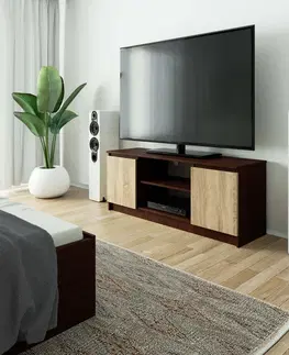 TV stolíky Dizajnový TV stolík ROMANA140, wenge / dub Sonoma