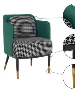 Stoličky Dizajnové kreslo, čiernobiely vzor/tyrkysová ekokoža, EMREN