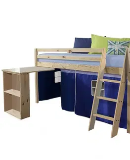 Postele KONDELA Alzena 90 drevená poschodová posteľ s roštom borovica / modrá