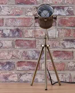 Stolové lampy Lindby Priemyselne pôsobiaca stolná lampa Ebbi mosadz